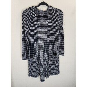 Splendid Cardigan XS Black White Striped Hooded Open Front Knit Sweater Made USA